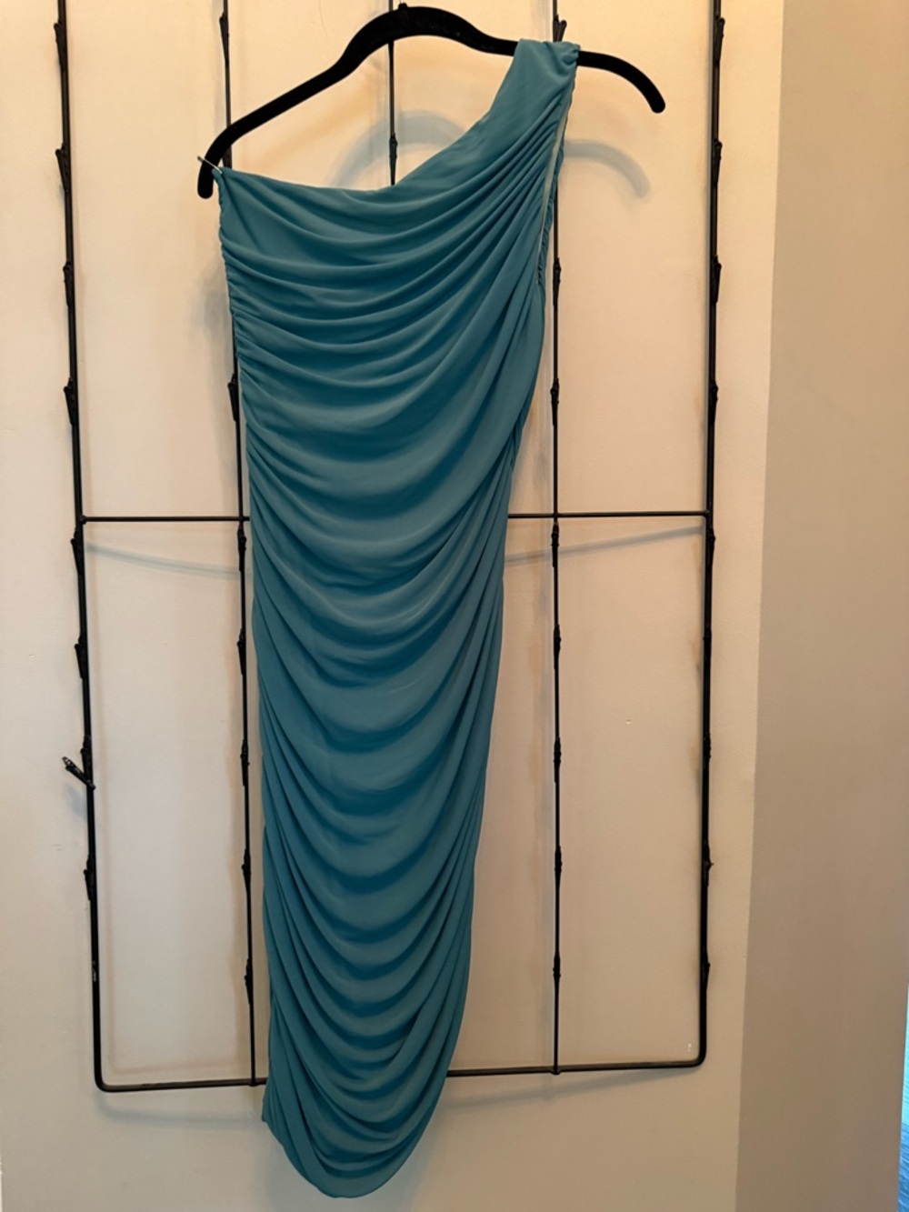 NWOT One-Shoulder Draped Maxi Dress in Teal